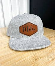 Load image into Gallery viewer, Custom name hat personalized infant hat custom kid hat with name hat leather patch hat SnapBack hat
