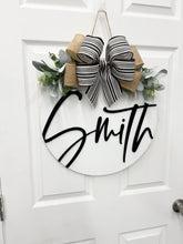 Load image into Gallery viewer, Last name Front door wreathwith flowers front door hanger for spring