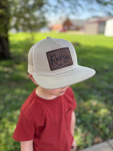 Load image into Gallery viewer, name hat personalized infant hat custom kid hat with name hat leather patch hat SnapBack hat