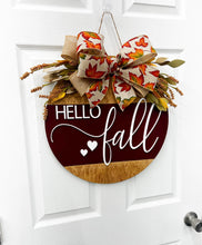 Load image into Gallery viewer, Hello Fall Wood Door Hanger| fall wood wreath | pumpkin fall door decor
