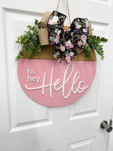 Load image into Gallery viewer, Hi Hey Hello Front door wreath front door hanger for spring or summer wooden wreath