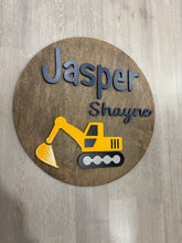 Load image into Gallery viewer, Excavator Name sign for room| Nursery Name Sign | Toddler Sign | Above Crib