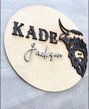 Load image into Gallery viewer, Highland Cow Nursery | Nursery Name Sign | Toddler Sign | Above Crib