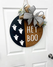 Load image into Gallery viewer, Hey Boo Door Hanger| fall wood wreath | pumpkin fall door decor Thanksgiving decor