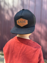 Load image into Gallery viewer, Custom name hat personalized infant hat custom kid hat with name hat leather patch hat SnapBack hat