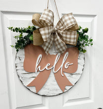 Load image into Gallery viewer, Hello bow wooden door wreath for front door