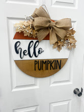 Load image into Gallery viewer, Hello Pumpkin Wood Door Hanger| fall wood wreath | pumpkin fall door decor