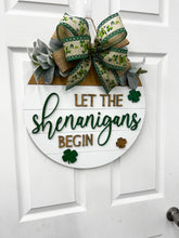 Load image into Gallery viewer, Shenanigans St Pattys Day Front door wreath|front door hanger for spring