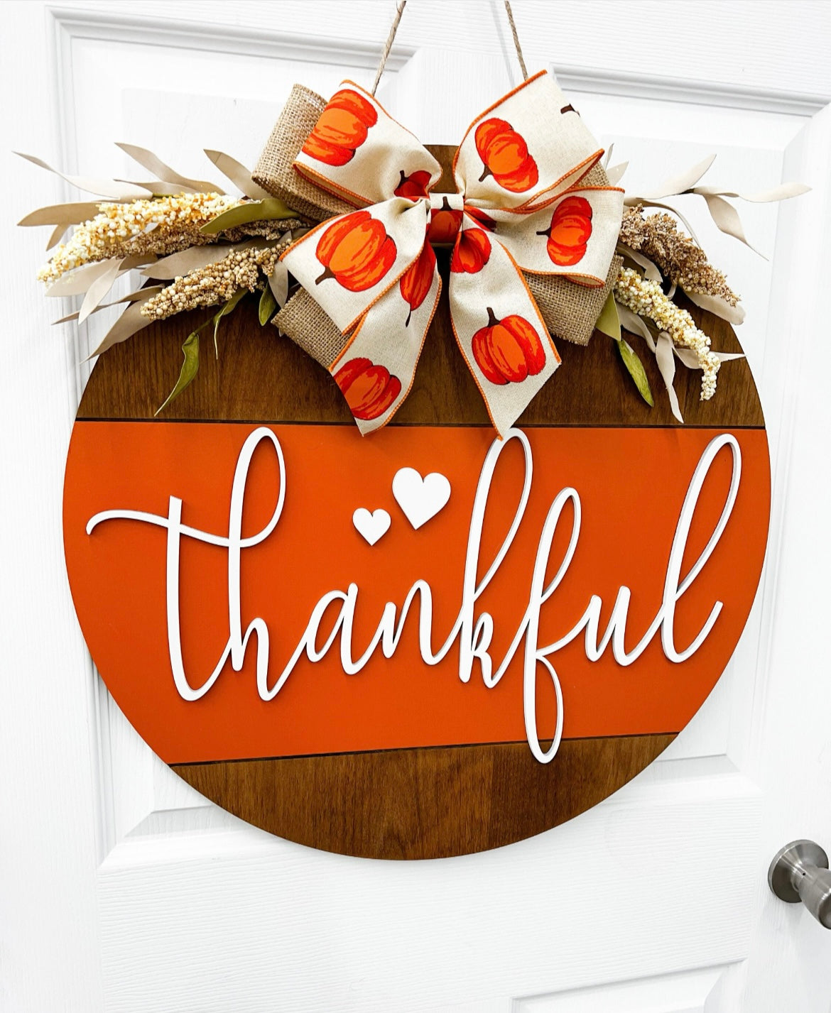 Fall Wreath - top Door Decor - Wooden Pumpkin - Thankful & Blessed, Thanksgiving decoration, Fall Wreath, Door Hanger #FD12