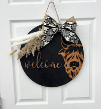 Load image into Gallery viewer, Highland Cow Wood Door Hanger for front door