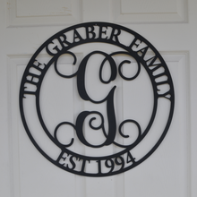 Load image into Gallery viewer, Wood Monogram Door Hanger Personalized Family Name with Establish Date