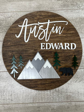 Load image into Gallery viewer, Mountain Nursery Name Sign | Woodland Themed Nursery
