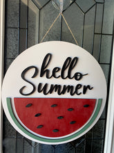 Load image into Gallery viewer, Hello Summer Wood Door Hanger-Watermelon