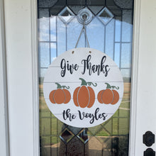 Load image into Gallery viewer, Personalized Fall Wood Door Hanger- Pumpkins - Give Thanks