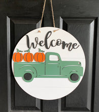 Load image into Gallery viewer, Old Truck Pumpkins Wood Door Hanger