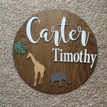 Load image into Gallery viewer, Nursery Name Sign | Safari Themed Nursery | Boho Nursery Decor | Nursery Name Sign | Toddler Sign | Giraffe Nursery Decor | Above Crib