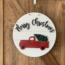 Load image into Gallery viewer, Merry Christmas Red Truck Wood Door Hanger