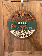 Load image into Gallery viewer, Leopard Print Hello Pumpkin Wood Door Hanger