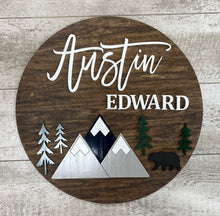 Load image into Gallery viewer, Mountain Nursery Name Sign | Woodland Themed Nursery