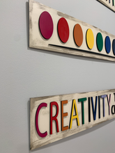 Load image into Gallery viewer, Every Child is An Artist | Creativity Take Courage | Paint Palette Wall Signs