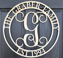 Load image into Gallery viewer, Wood Monogram Door Hanger Personalized Family Name with Establish Date