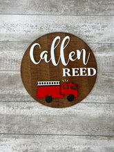 Load image into Gallery viewer, Fire Engine Nursery Name Sign