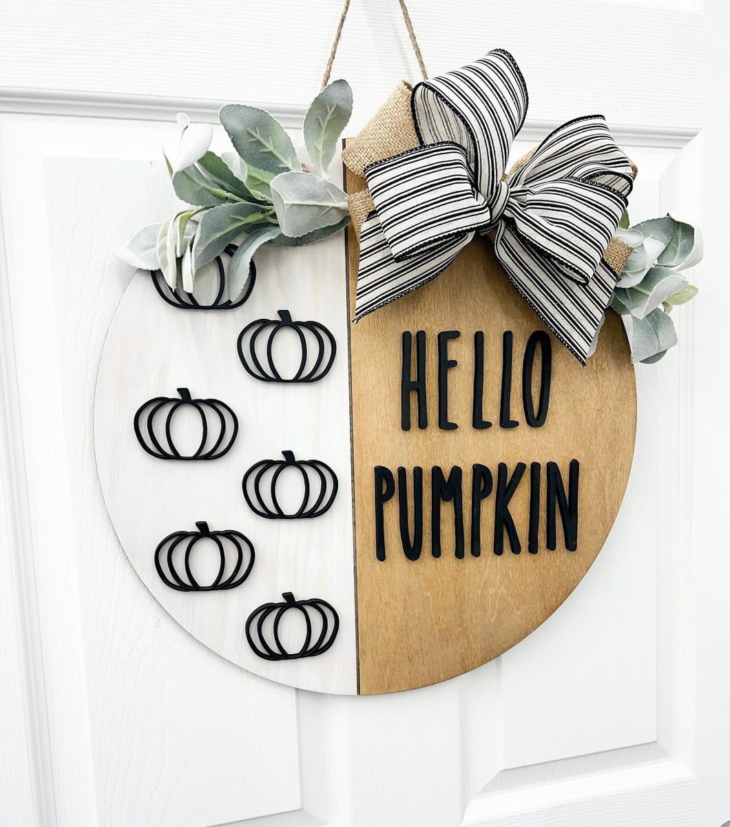 Hello Pumpkin Wood Door Hanger| fall wood wreath | pumpkin fall door decor wooden fall wreath