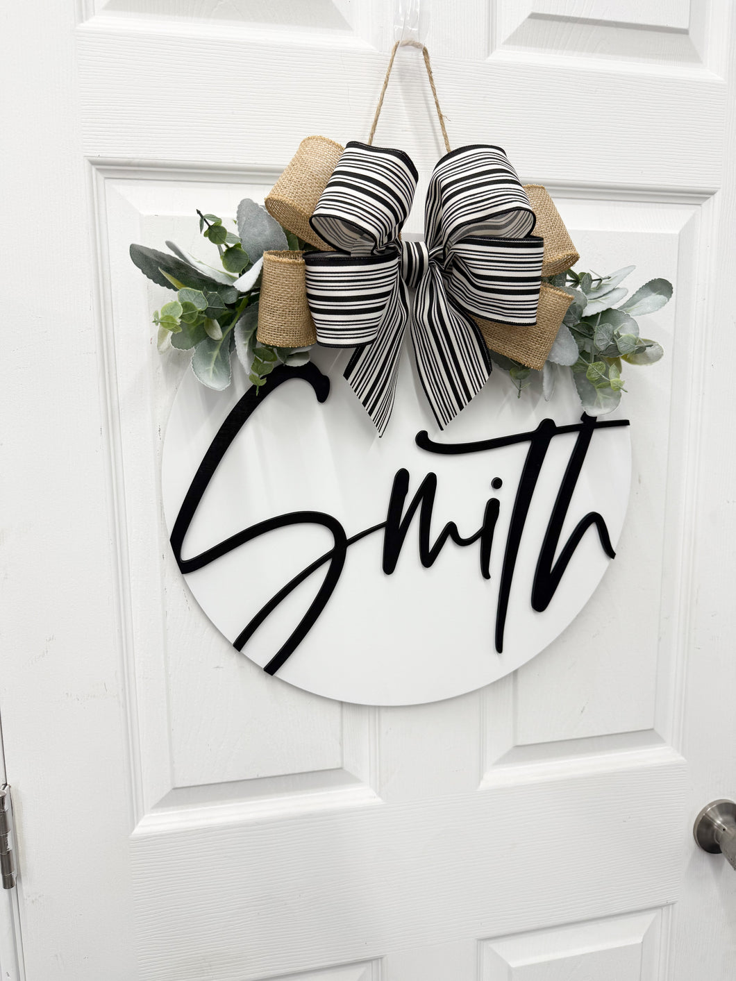 Last name Front door wreathwith flowers front door hanger for spring