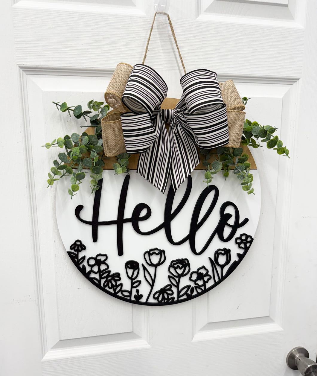 Hello Front door wreathwith flowers front door hanger for spring