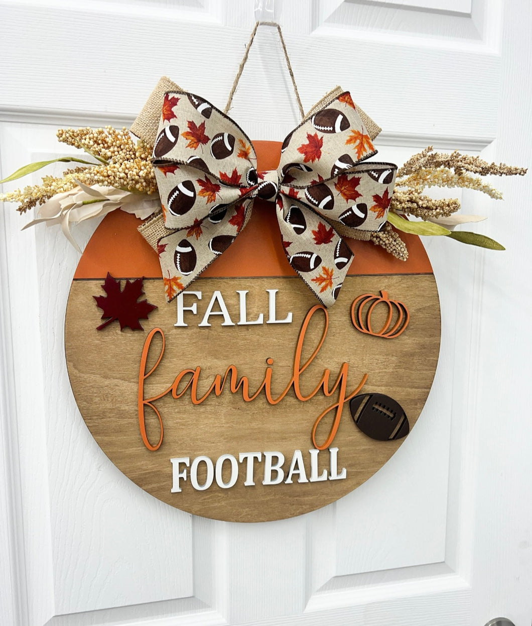 Fall family football Wood Door Hanger| fall wood wreath | pumpkin fall door decor Football wreath