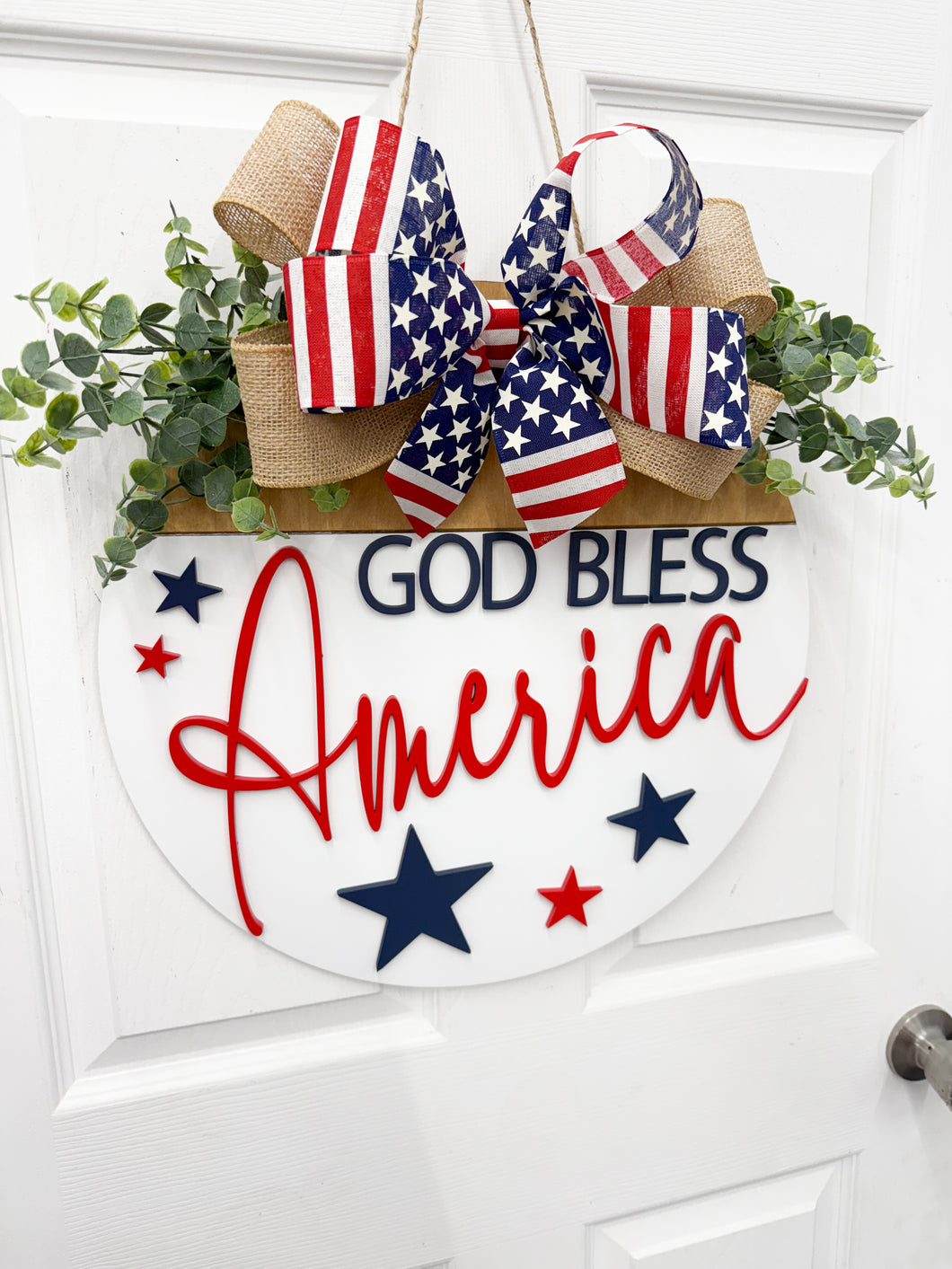 God Bless America Patriotic Front door wreath|front door hanger for Memorial Day
