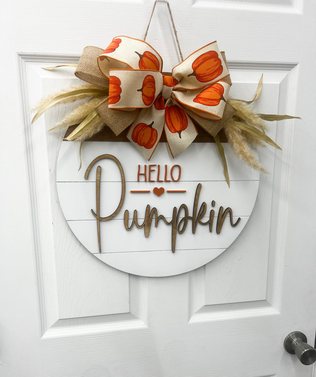 Hello Pumpkin Wood Door Hanger| fall wood wreath | pumpkin fall door decor wooden fall wreath