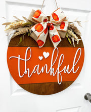 Load image into Gallery viewer, Thankful Fall Wood Door Hanger| fall wood wreath | pumpkin fall door decor
