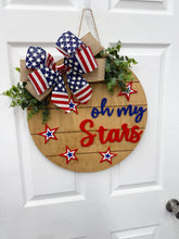 Load image into Gallery viewer, Oh my Stars Patriotic Front door wreath|front door hanger for Memorial Day
